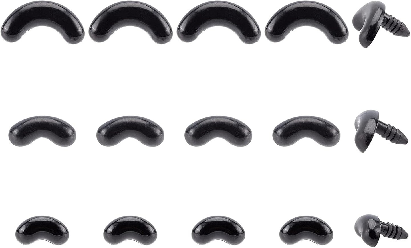 150 Pcs Arc Shape Plastic Safety Eyes/Eyebrows – 3 Sizes for Dolls, Puppets, and Plush Animals
