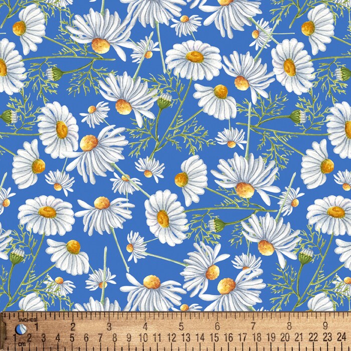 Daisies Wildflowers Cotton Fabric | By The Yard | Sewing and Crafting | 44 inches wide