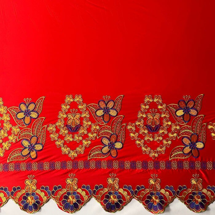 1 Yard Floral Embroidered Border Polyester Fabric 56 inches width, Durable & Elegant Textile