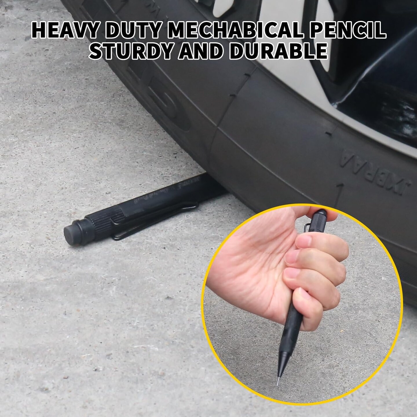 1.3 MM Mechanical Pencil, Weatherproof 2B Dark Lead, Heavy Duty Mechanical Pencil Woodworking Pencils with 20 Lead Refills and 4 Erasers, for Outdoor Marking Drafting Drawing Sketching