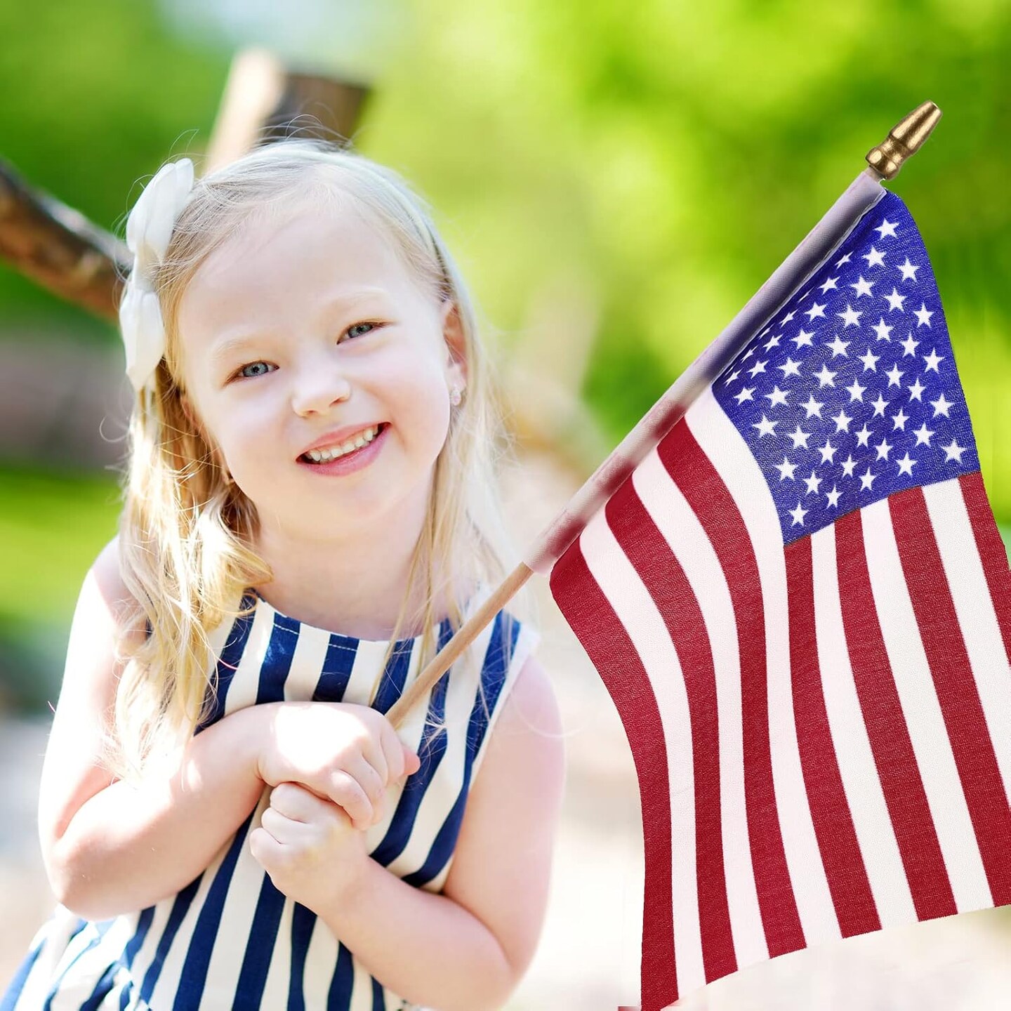 50 Packs USA Stick Flags 12 x 18 Inch Small American Flag 4th of July USA Flag Red White Blue Lawn Flags with Wooden Pole and Spear Tip