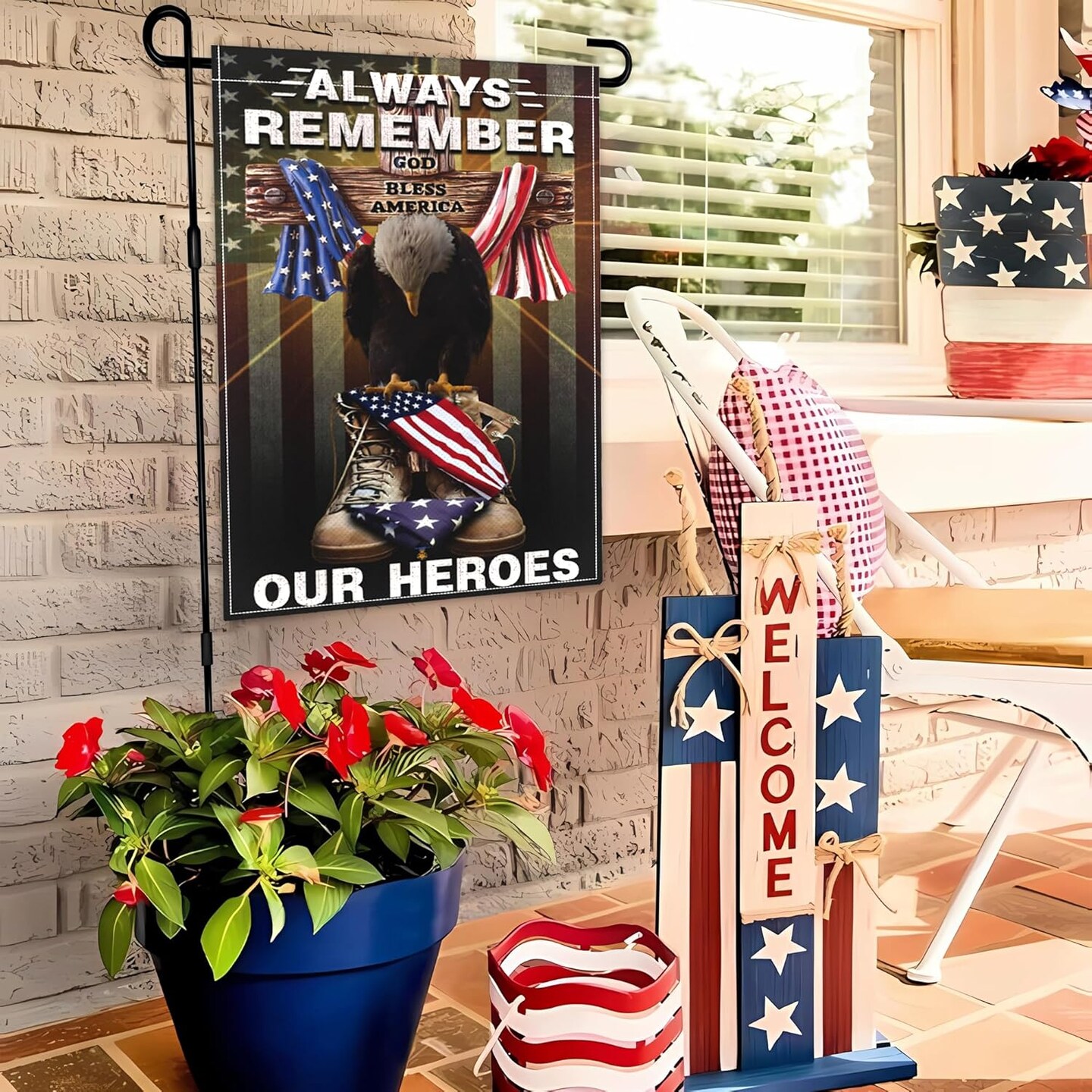 Memorial Day Garden Flag 12x18 Inch Always Remember Our Heroes Garden Flag 4th of July Independence Day