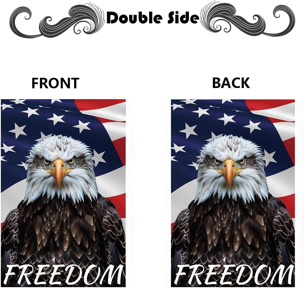 Bald Eagle Freedom Garden Flag - Bald Eagle with American Flag and &#x27;FREEDOM&#x27; Banner