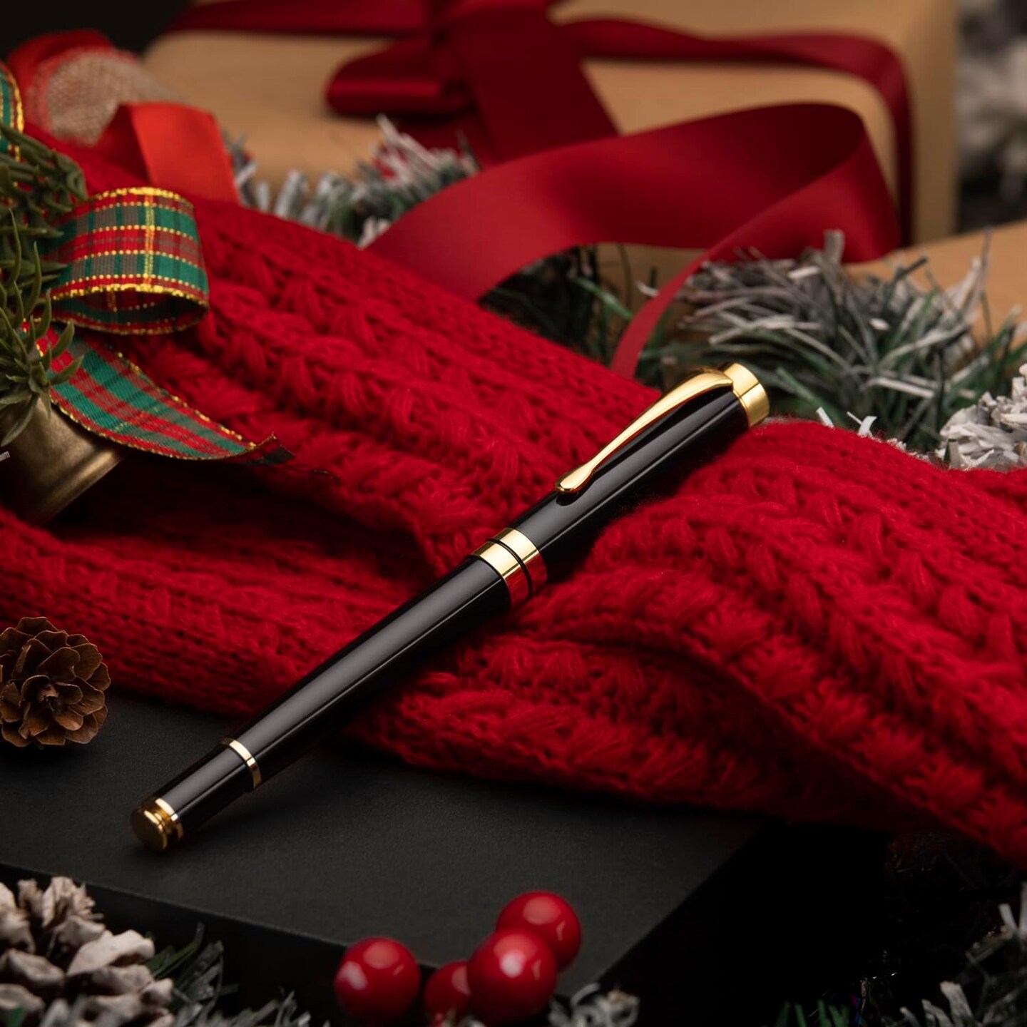 Luxury Black Chrome Ballpoint Pen with Gold Trim – Professional Metal Pen Gift Set for Men & Women, Includes 0.5mm Black Refill and Elegant Gift Box (Black Gold)