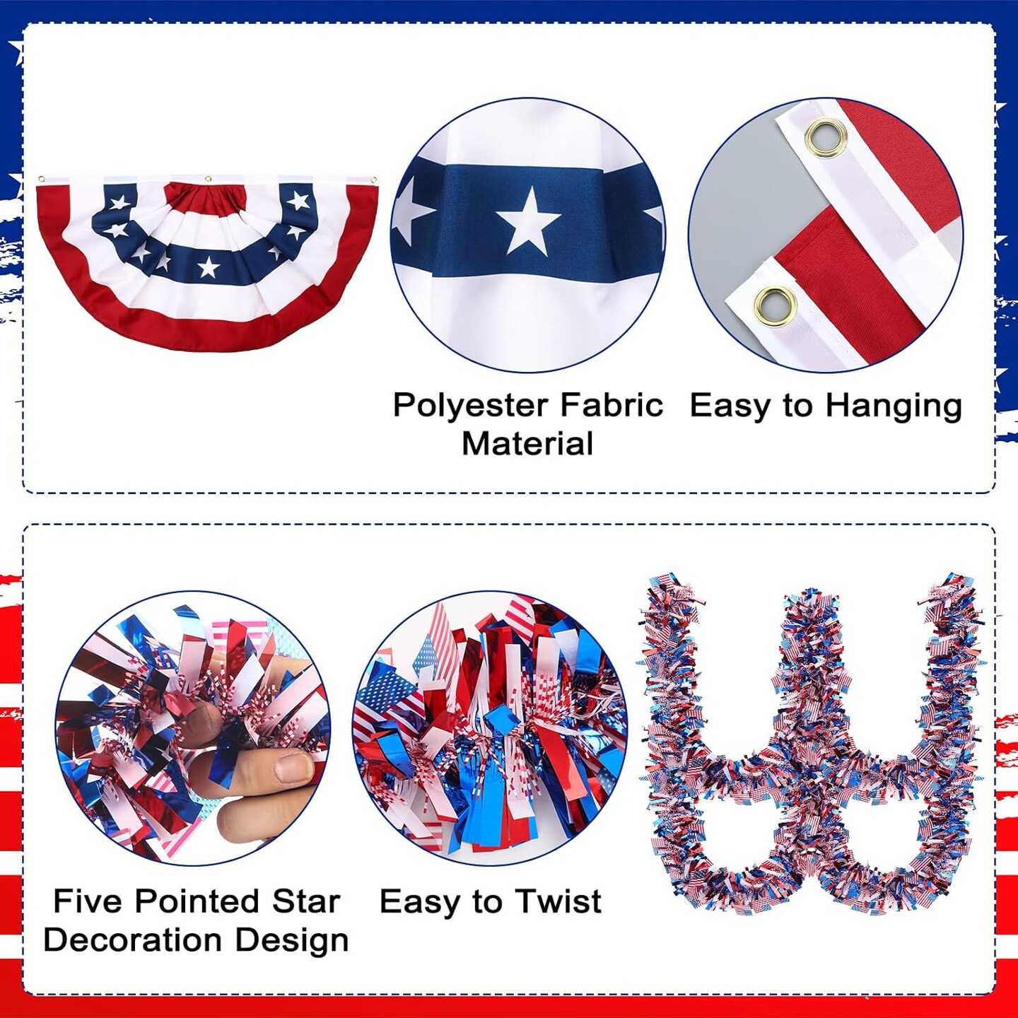 18 Pcs 4th of July Parade Golf Cart Decorations Independence Day Parade Bunting Flag Golf Cart Flags with Elastic Strap Bracket Tinsel Garland Golf Cart Stickers