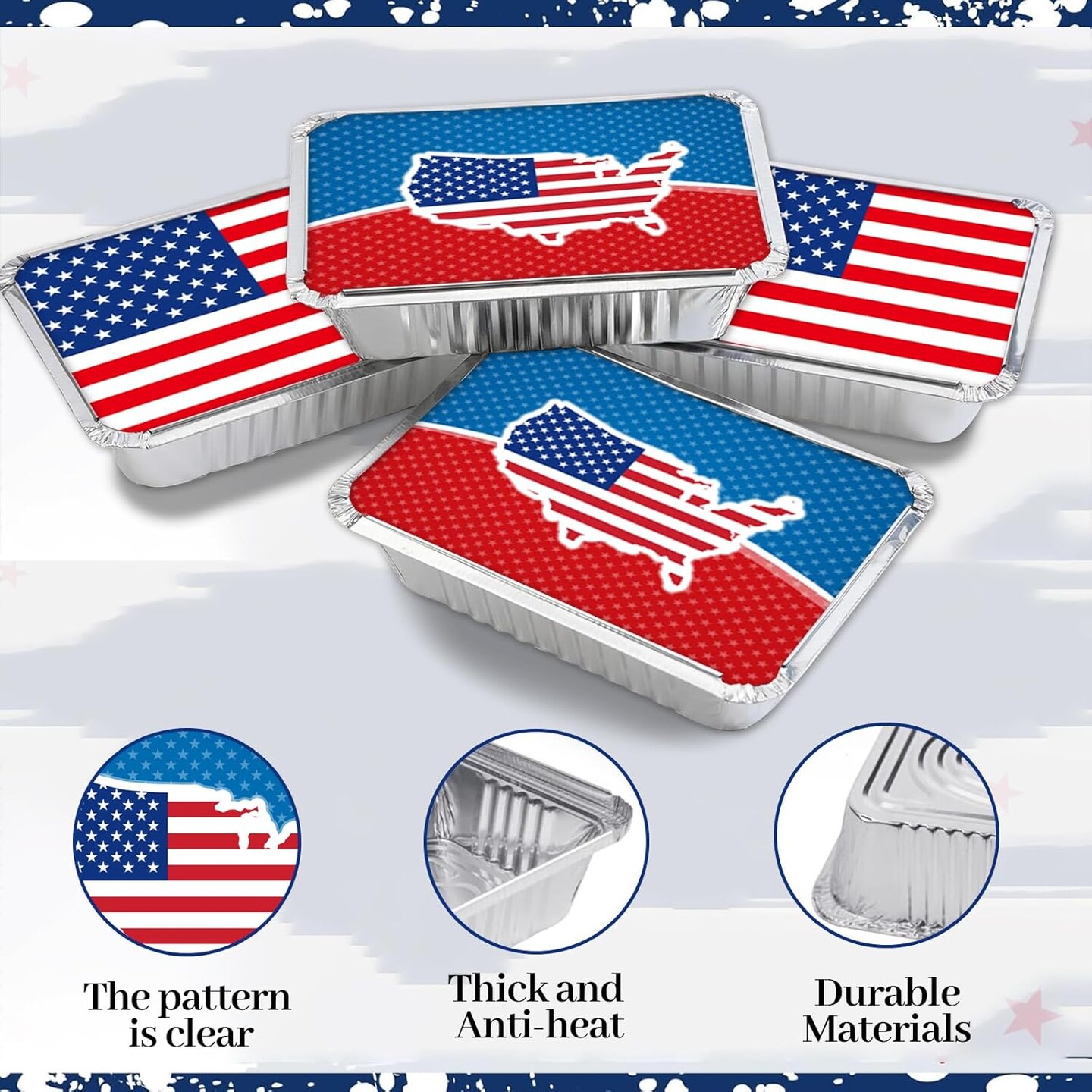 20 Pieces American Flag Foil Containers with Lids,Patriotic Rectangular Treat Foil Containers, Disposable Food Storage Pan for 4th of July Party Decorations Independence Day Decorations Party Supplies