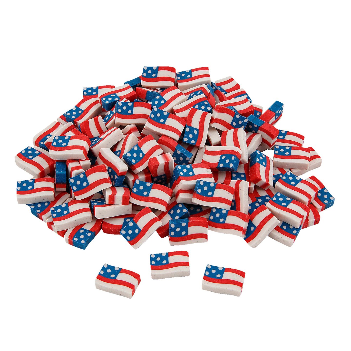 3/4&#x22; x 1/2&#x22; Bulk 144 Pc. Mini Patriotic USA Flag Rubber Erasers