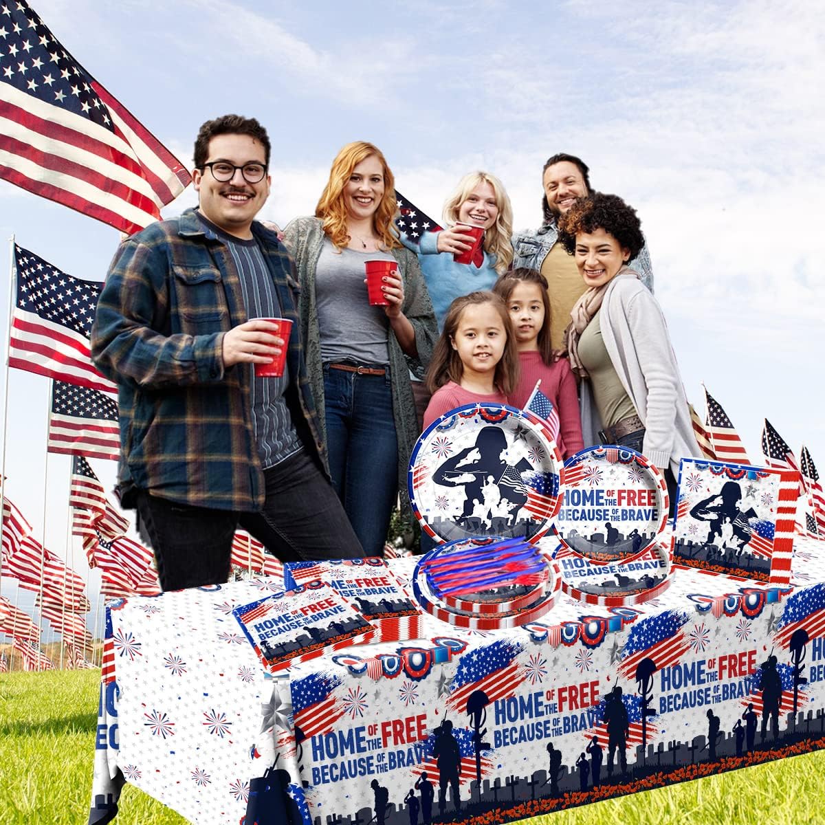 Memorial Day Decorations Tableware 121Pcs,Patriotic Soldier 4th of July Tableware set