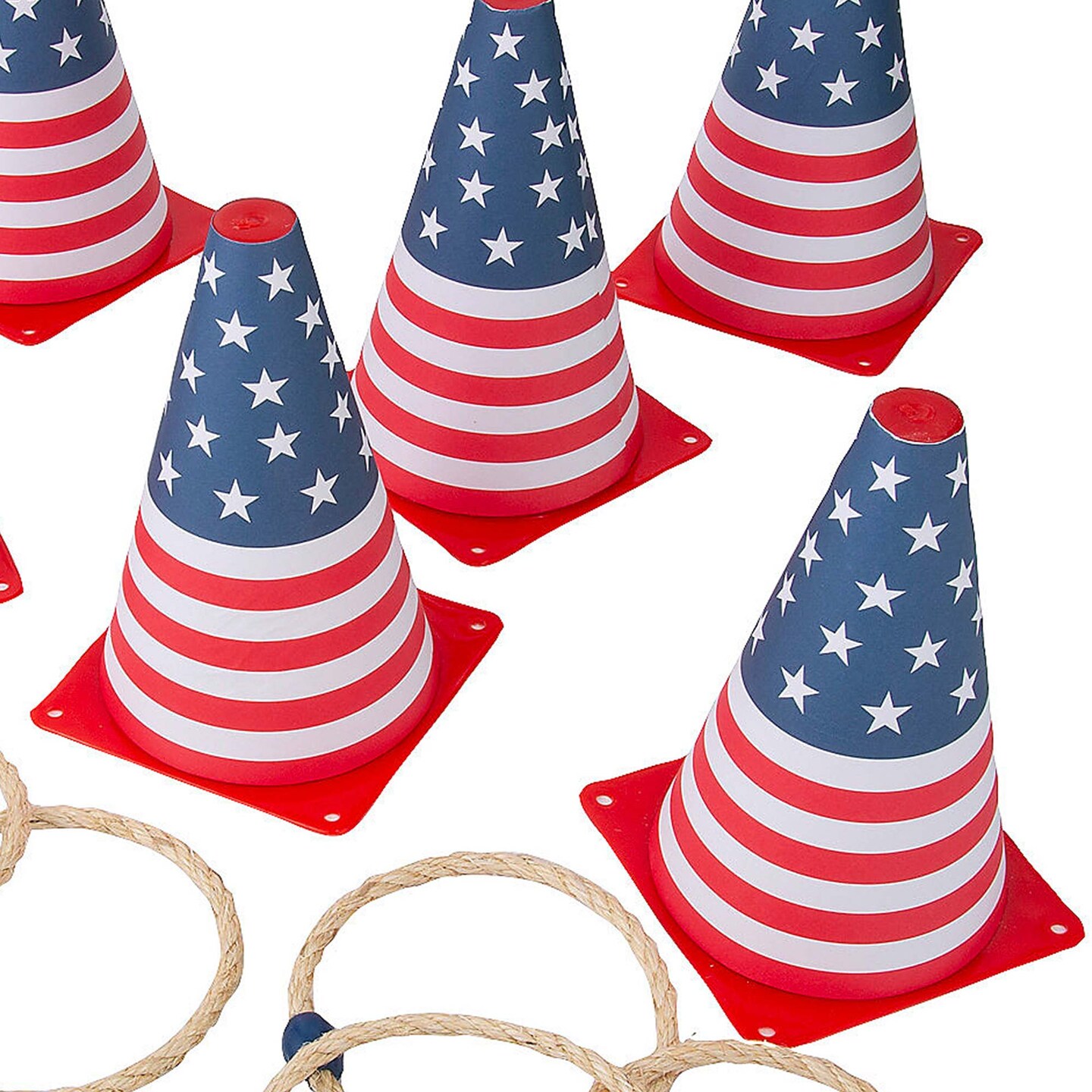 5 1/4&#x22; x 8&#x22; Patriotic USA Flag Cone Ring Toss Game 12 Pieces