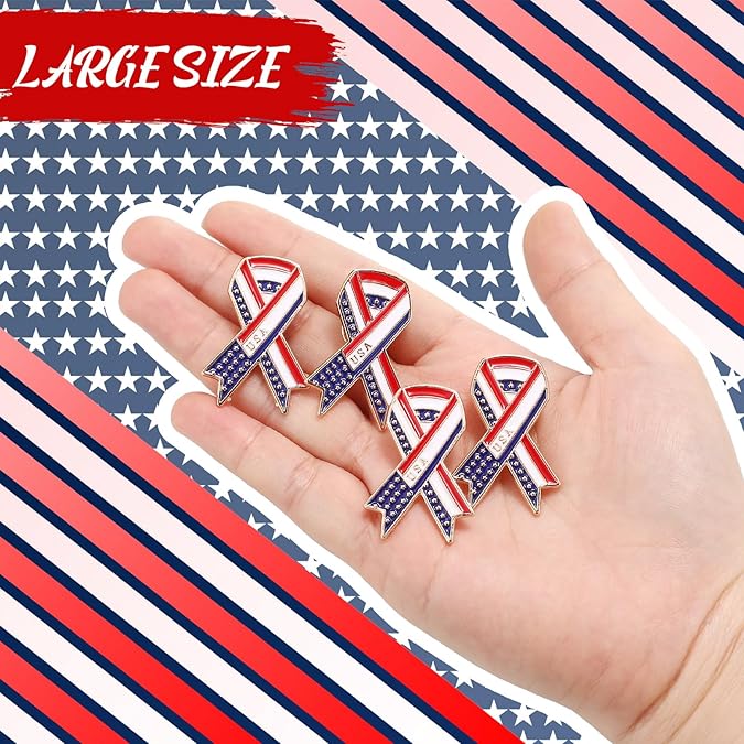 Memorial Day Veteran Gifts USA American Flag Lapel Pins 4th of July Metal Patriotic Ribbon Pins Bulk for Men Women