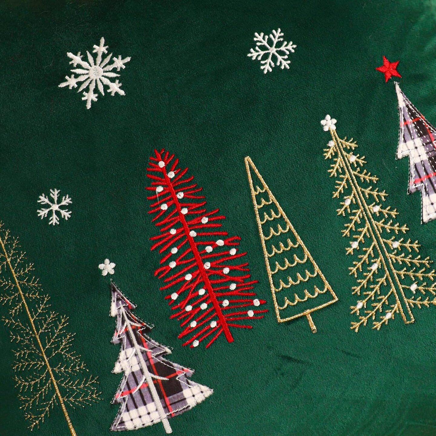 Christmas Embroidery Throw Pillow Covers 18x18 inch Set of 2 Christmas Dec Velvet Pillowcases Forest Green Christmas Tree Cushion Pillow Cases Soft Square Holiday Pillowcase