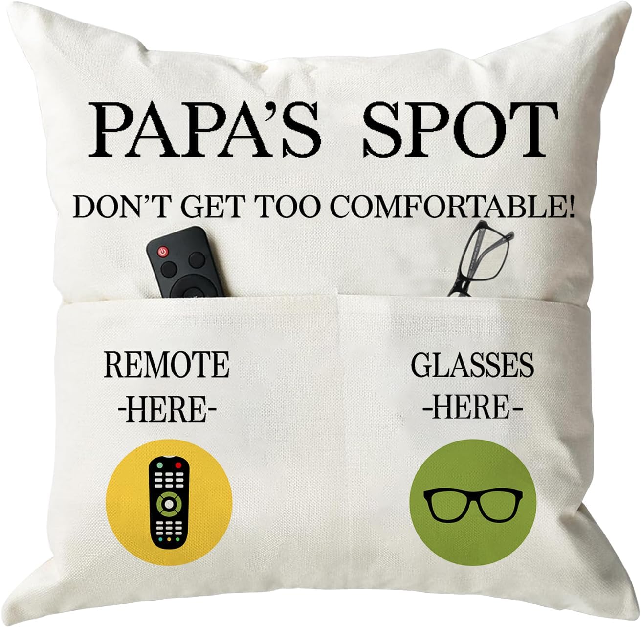 Papa Gifts Throw Pillow Case, Papa&#x27;s Spot Throw Pillow Covers 18 x 18 Inch,Birthday Christmas Thanksgiving Day Gifts for Papa Stepdad 2-Pocket