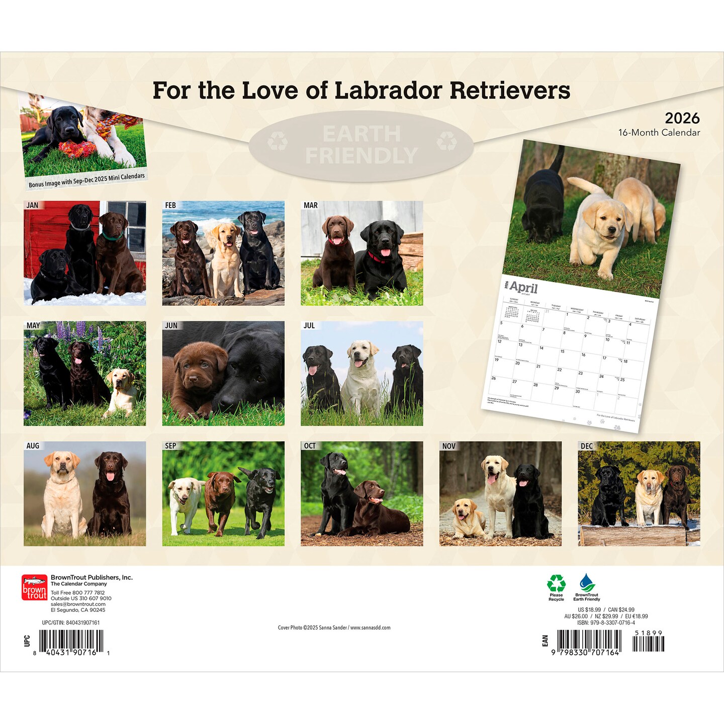 For the Love of Labrador Retrievers | 2026 14 x 24 Inch (Hanging) Monthly Deluxe Wall Calendar | Foil Stamped Cover | Plastic-Free