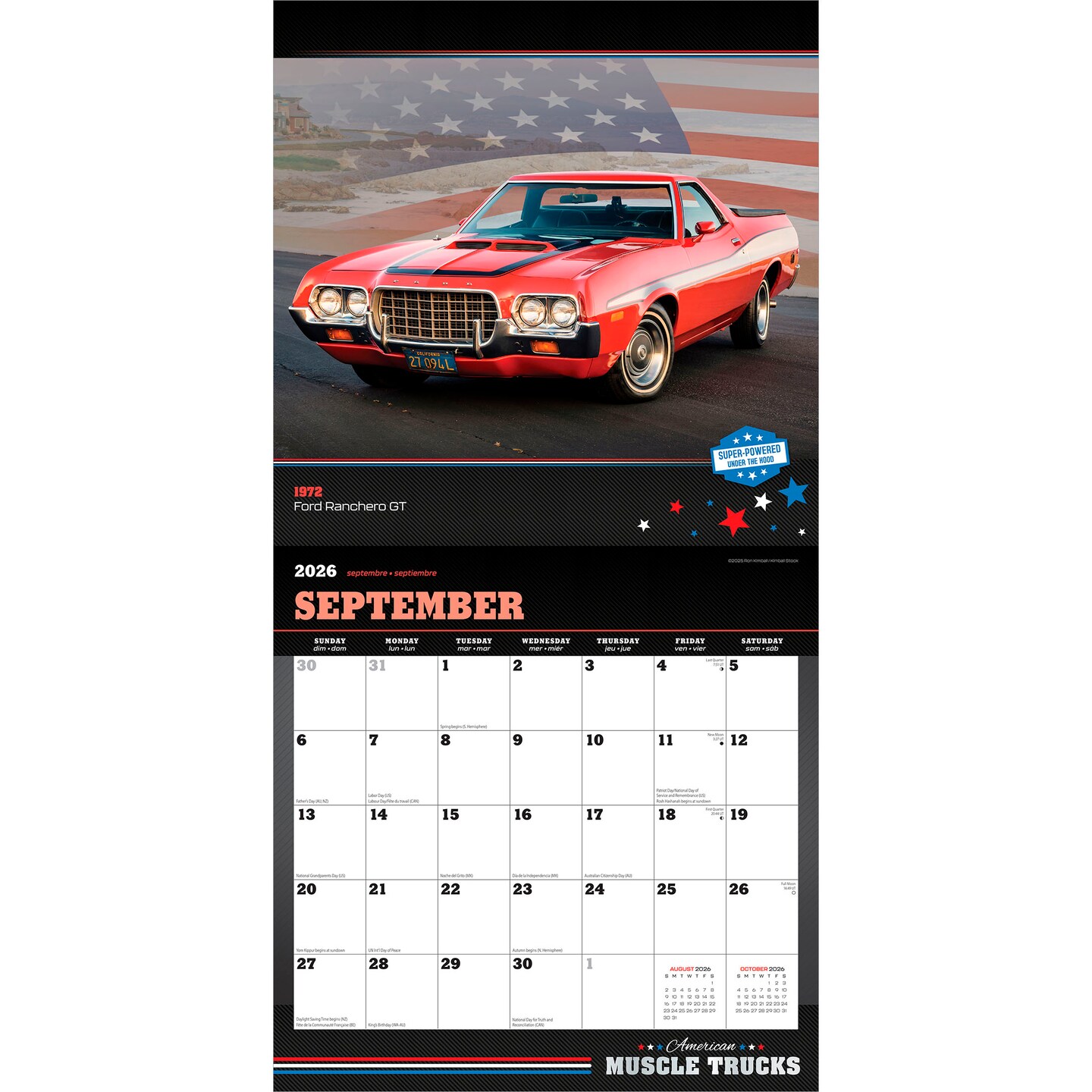 American Muscle Trucks OFFICIAL | 2026 12 x 24 Inch (Hanging) Monthly Square Wall Calendar | Foil Stamped Cover | Plastic-Free