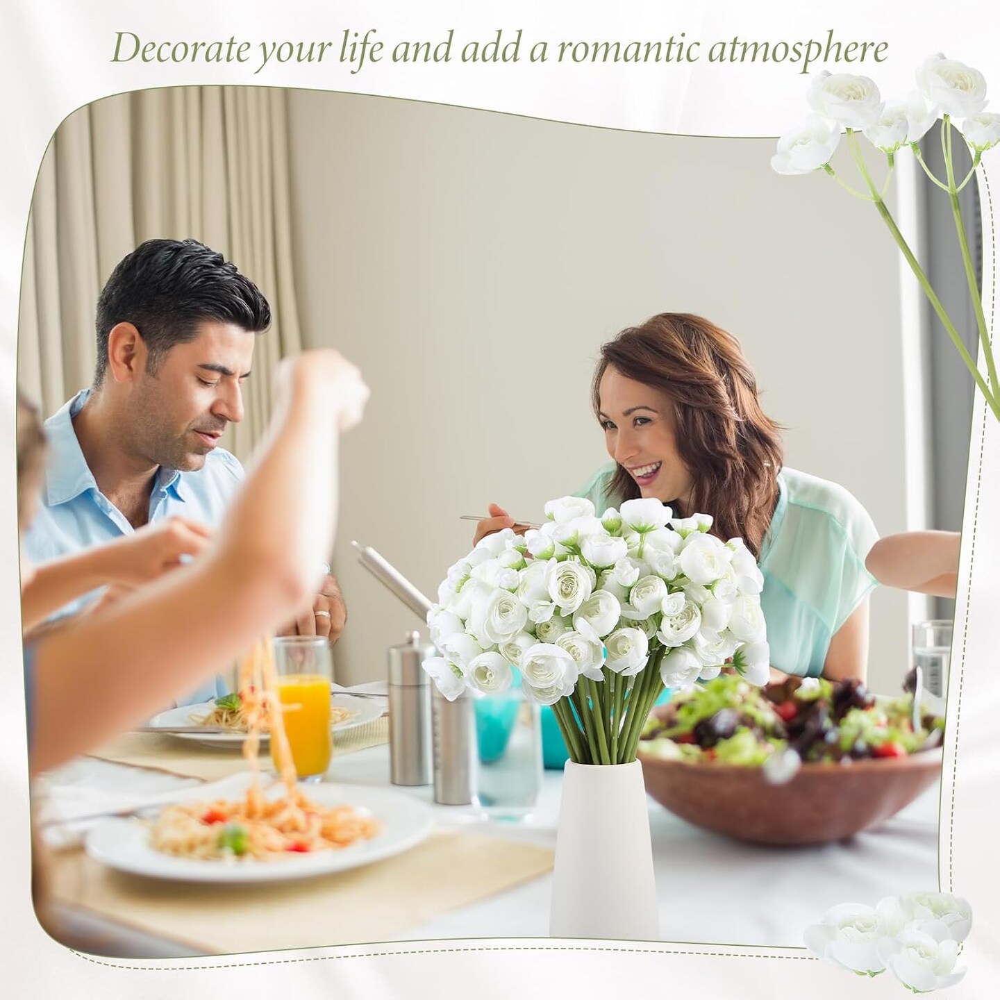 36-Piece Ivory White Artificial Ranunculus Flowers – Faux Silk Mini Peonies with Long Stems for DIY Wedding Bouquets, Centerpieces & Home Decor