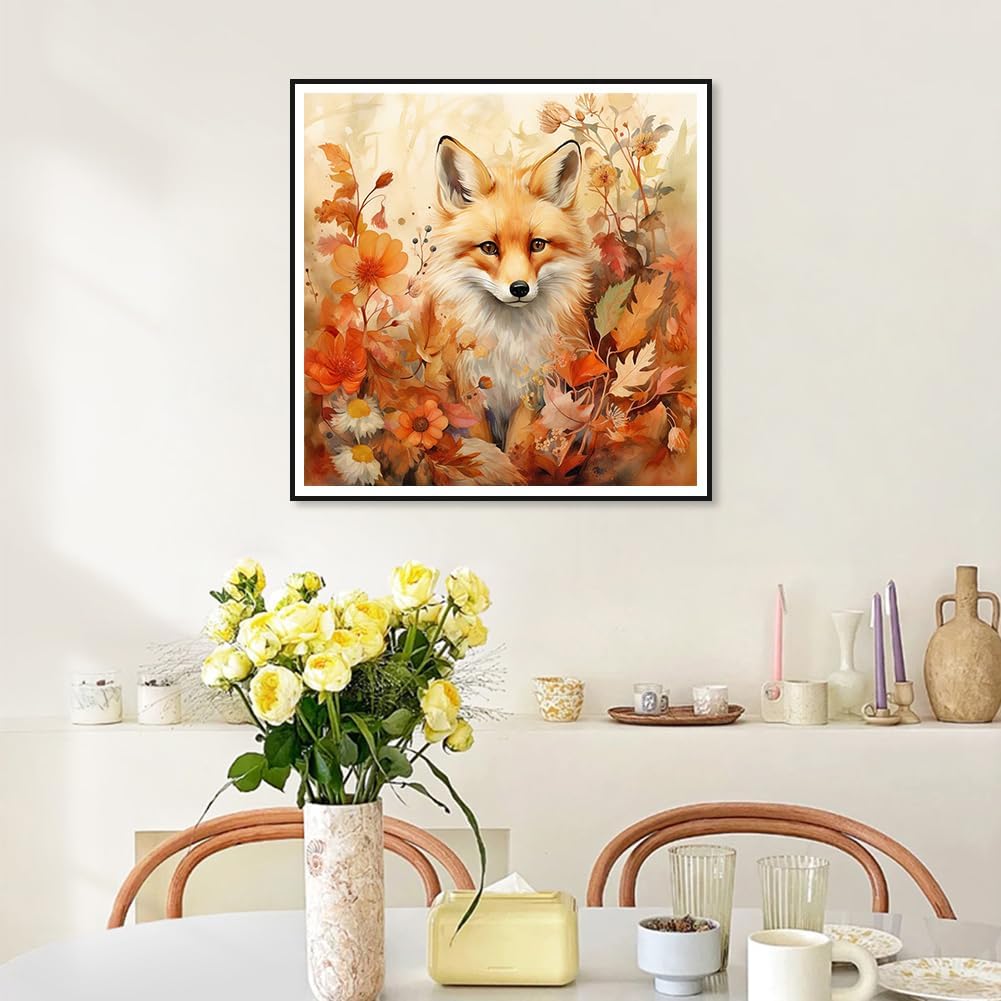 Diamond Painting Kits for Adults Fox, 5D DIY Diamond Art Kits for Beginners Round Full Drill Diamond Painting for Home Wall Decoration Gift 12&#xD7;12inch, Fall Maple Leaf