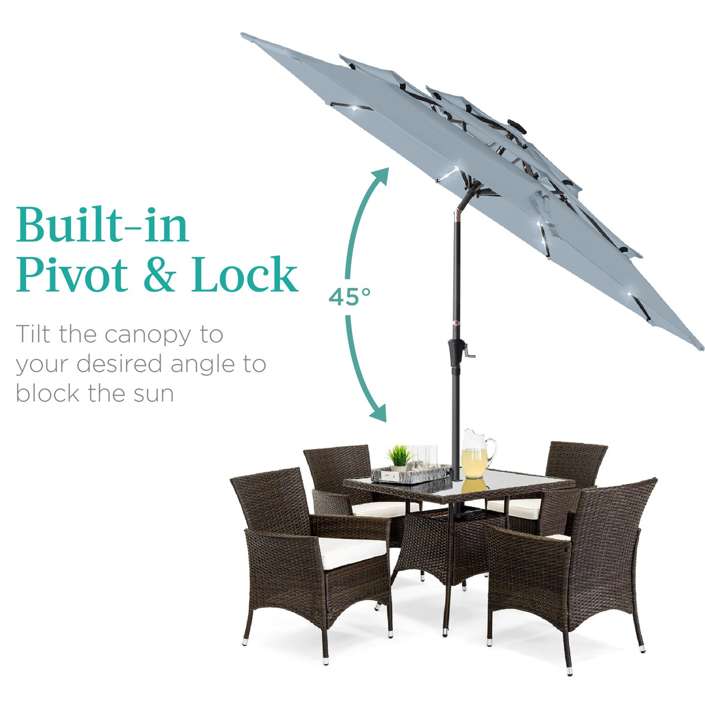 Best Choice Products 10ft 3-Tier Solar Patio Umbrella w/ 24 LED Lights, Tilt Adjustment, Easy Crank