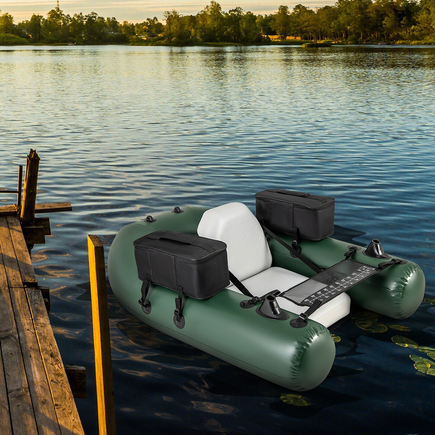 Camouflage Inflatable Fishing Float Tube with Adjustable Backrest and Storage Pockets