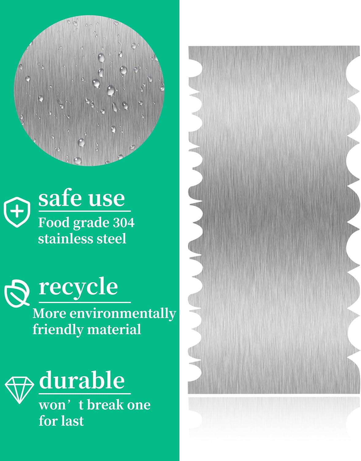 Cake Scraper Smoother Cake Decorating Supplies Kit 8.6 Inch Metal Bench Scraper for Baking Buttercream Smoother Stainless Steel Frosting Cake Comb Edge Side Jagged Comb for Cream Cake-3
