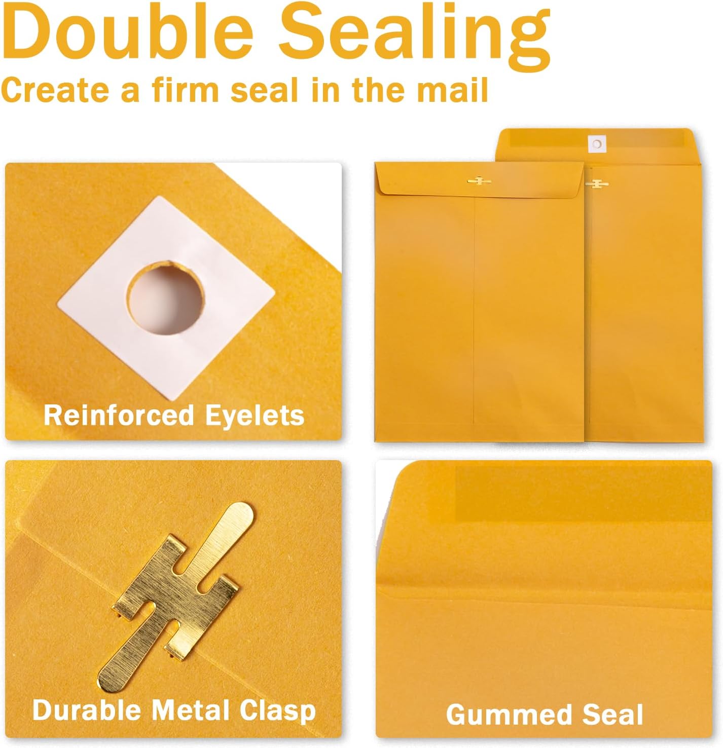 10x13 Clasp Envelopes 20 Pack, Large Brown Yellow Manilla Envelopes 10x13 with Clasp and Gummed Seal for Office - 100GSM Kraft Paper 13"L x 10"W