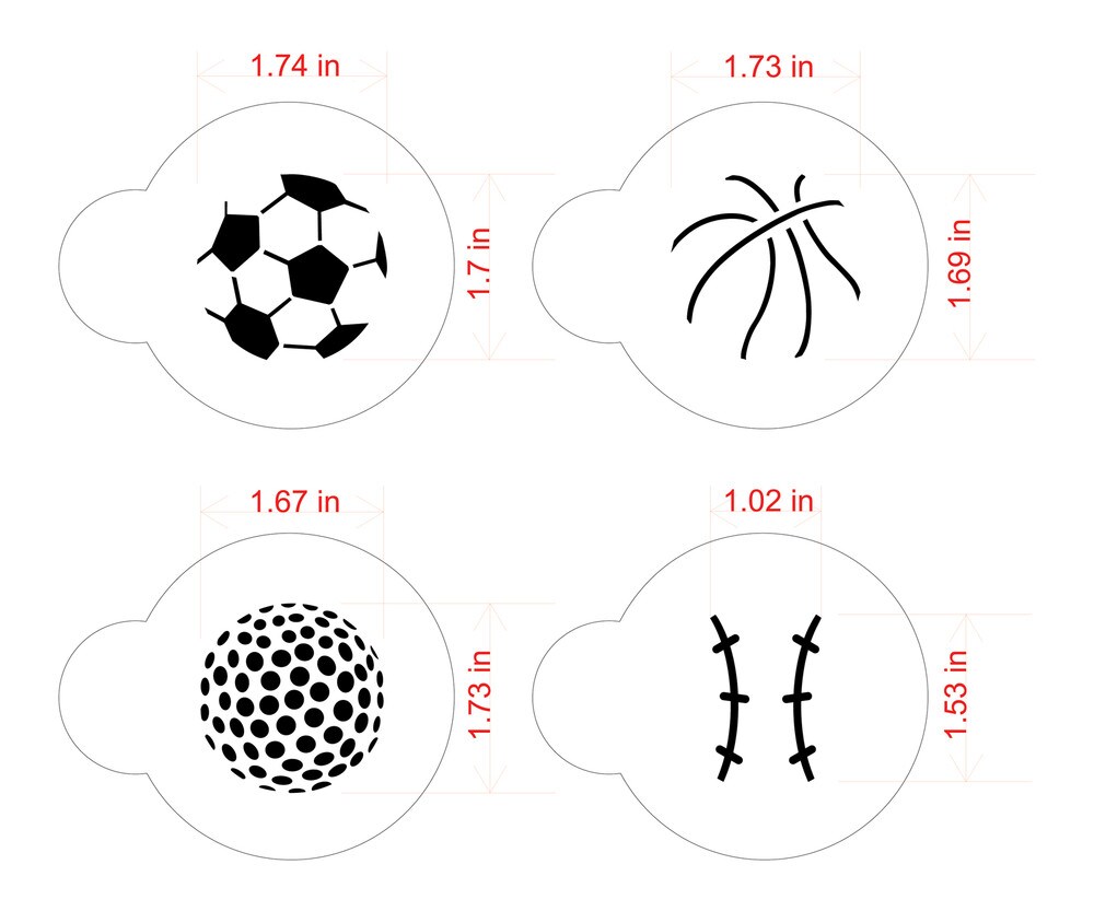 Small Sports Ball Cookie Stencils: Basketball, Golf, Soccer, Baseball | C219 by Designer Stencils | Cookie Decorating Tools | Baking Stencils for Royal Icing, Airbrush, Dusting Powder | Reusable Food Grade Stencil for Cookies | Easy to Use &#x26; Clean