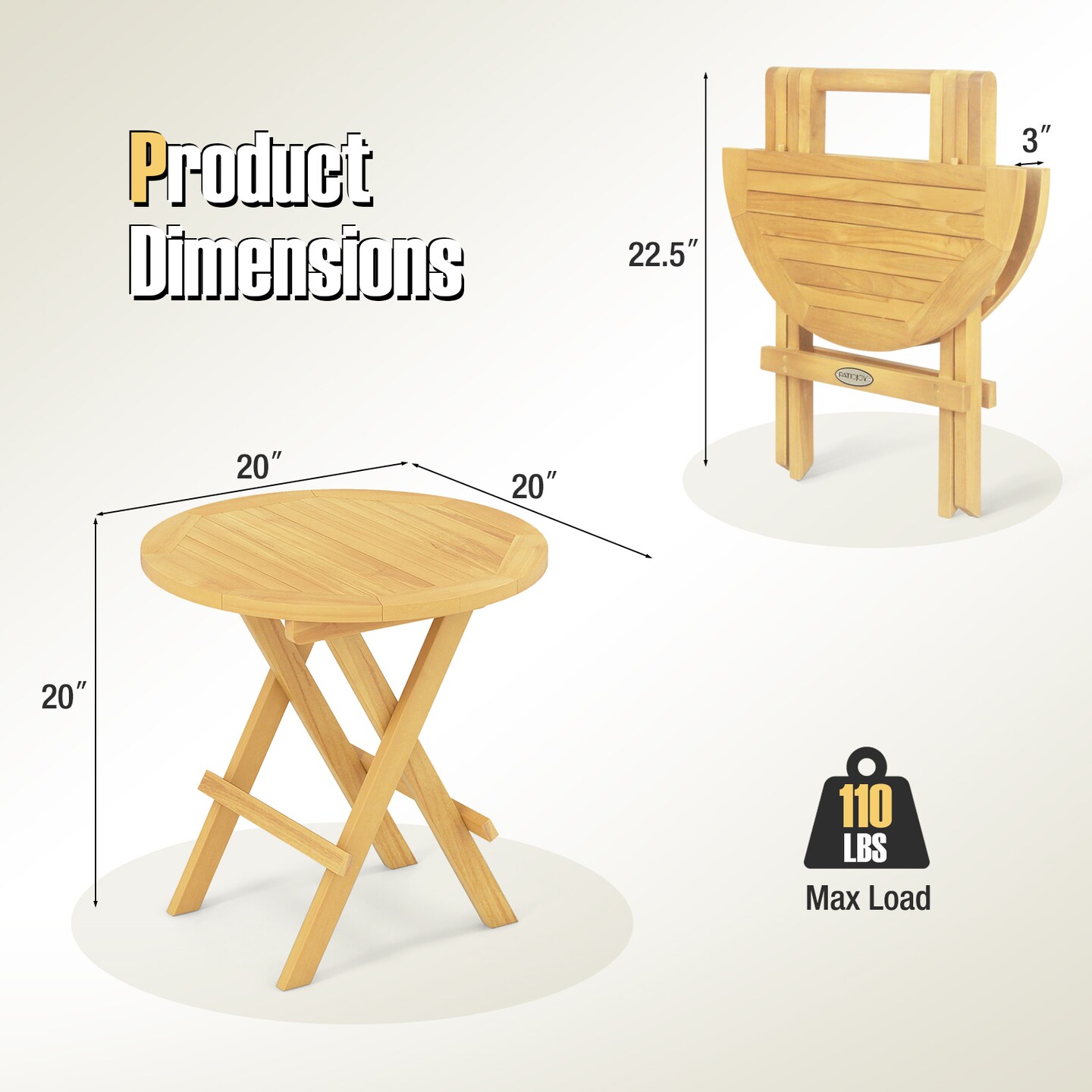 Teak Wood Folding Side Table with Slatted Top, X-Shaped Base and Versatile Outdoor Use