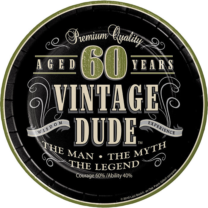 96 pc Bulk Vintage Dude Dessert Plate &#x22;60&#x22;