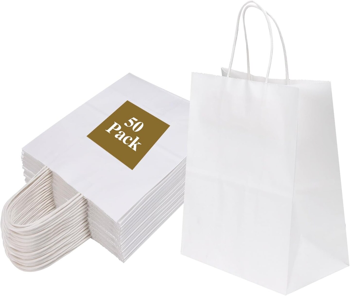50 Pack Inch Medium White Kraft Paper Bags with Handles