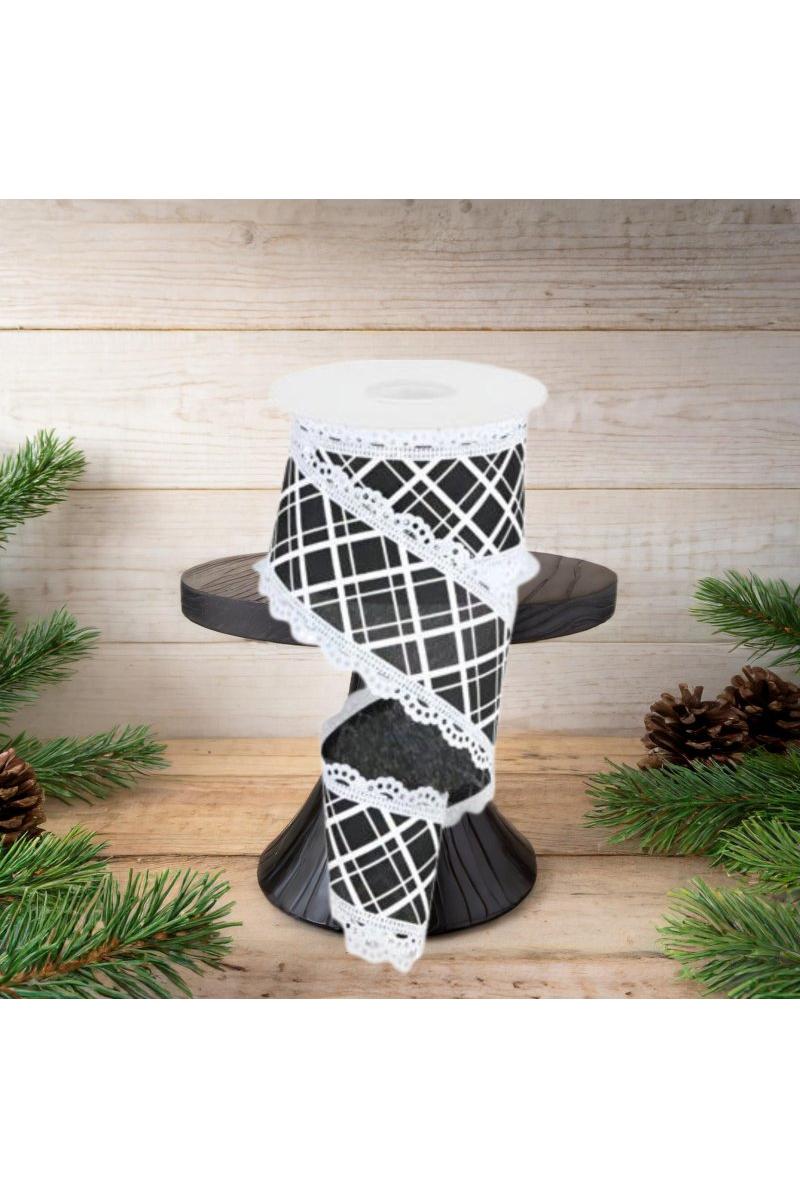 2.5&#x22; Line Check Lace Ribbon: Black/White (10 Yard)