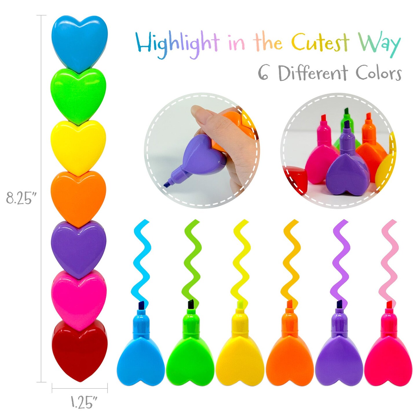 Wrapables Mini Stackable Highlighters, Cute Multi-color Markers, Hearts
