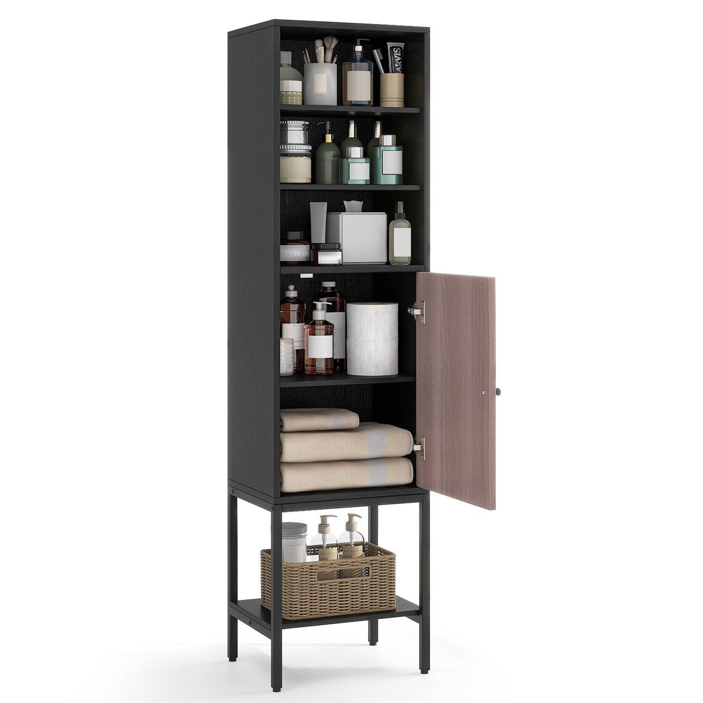 57 Inch Bathroom Tall Cabinet with and 3-Position Storage Adjustable Shelves and 1 Door