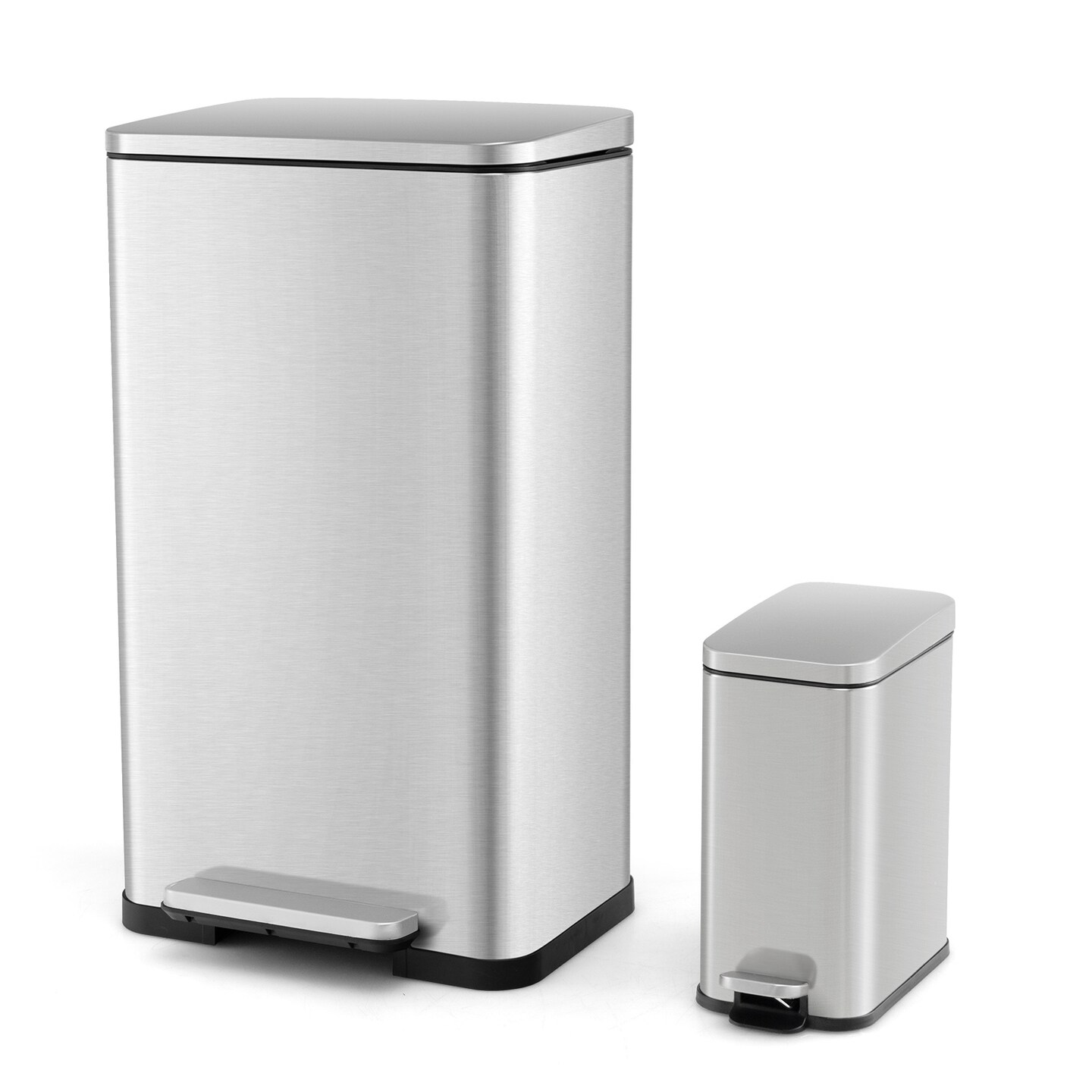 Silver & Rose Gold Stainless Steel Dual Trash Cans with Soft Close