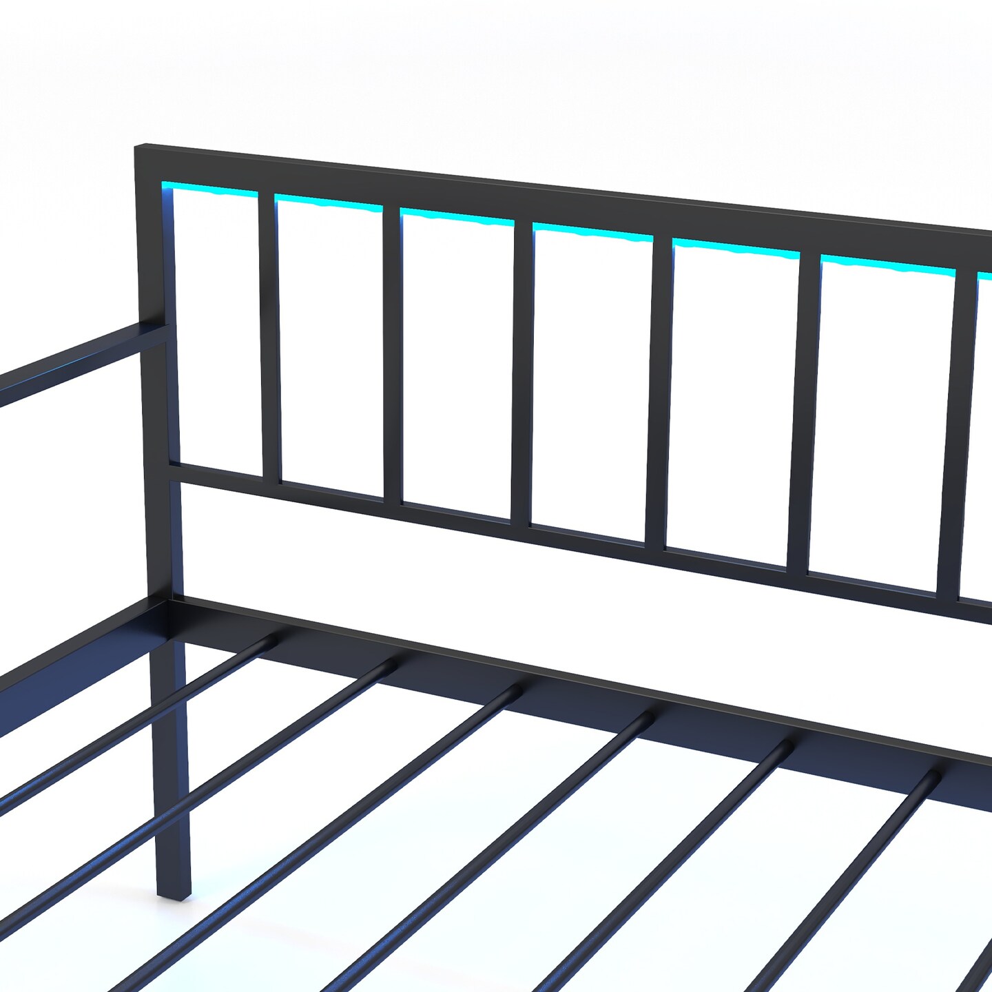 Black Metal Daybed with Pop-up Trundle, LED Lighting, Charging Station and USB Ports