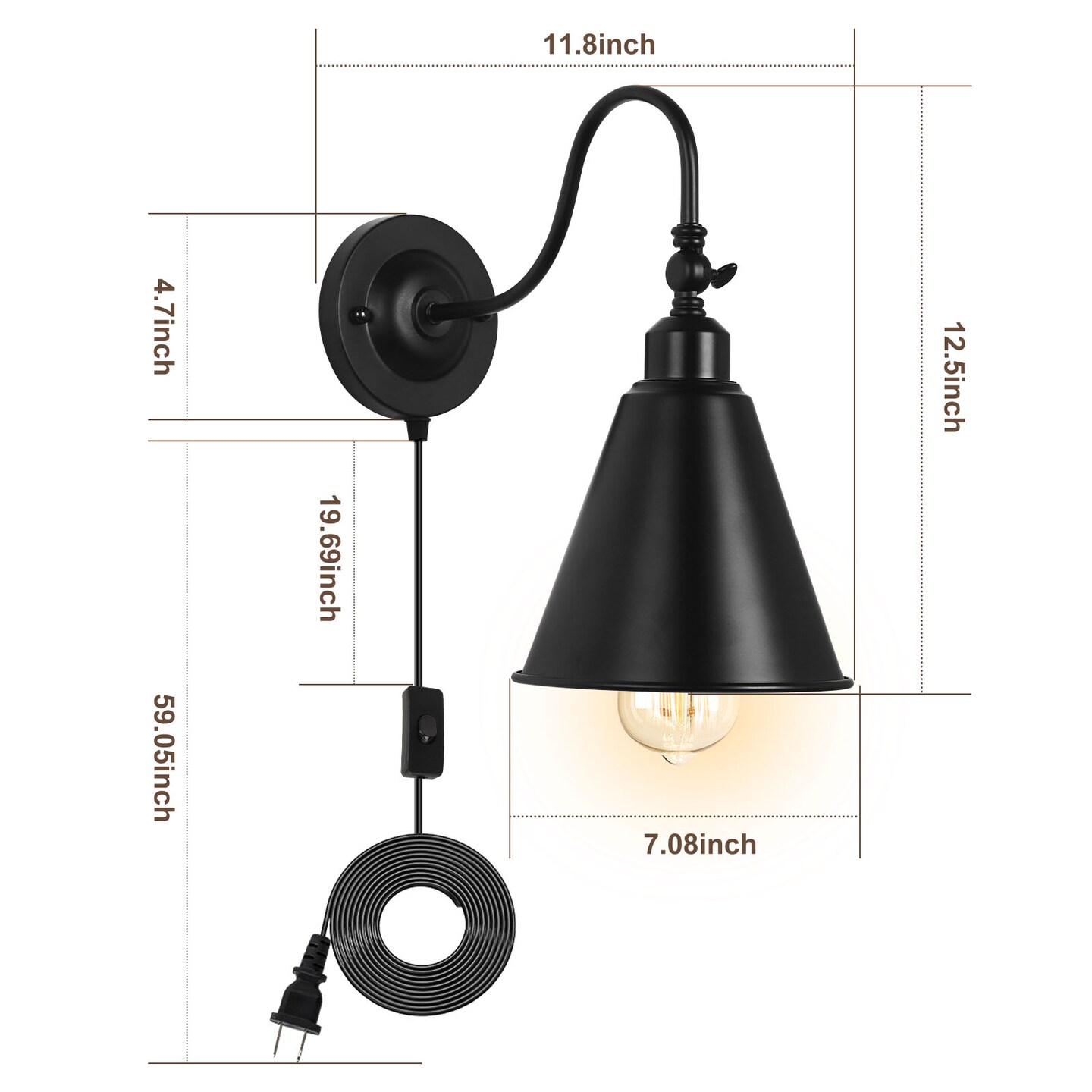 Set of 2 Vintage Swing Arm Wall Lamps – Adjustable Gooseneck Industrial Sconces for Bedroom, Study, or Office – Classic Brass Finish, Easy Installation