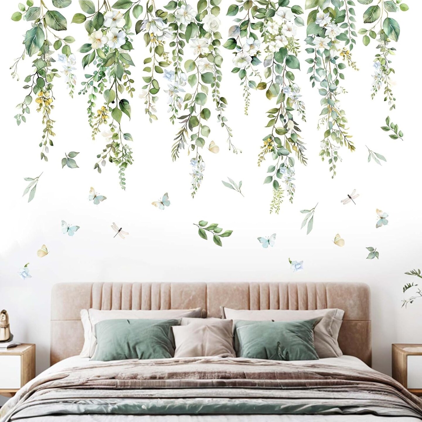 Hanging Vine Wall Decals - Green Nature Plants Leaves Wall Stickers - Bedroom Living Room Sofa TV Background Home Wall Decor