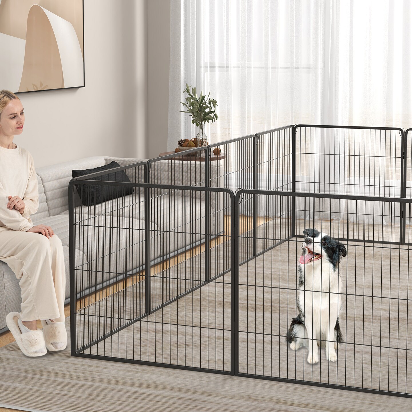 Black Metal Dog Playpen with Lockable Door and Customizable Size Options
