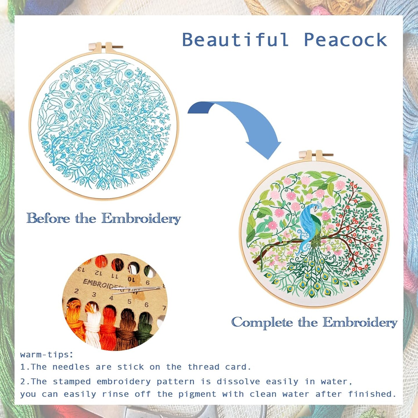 Embroidery Kit for Beginners, Embroidery Starter Kit with Pattern and Instructions 11.81 x 11.81 x 0.39 inches