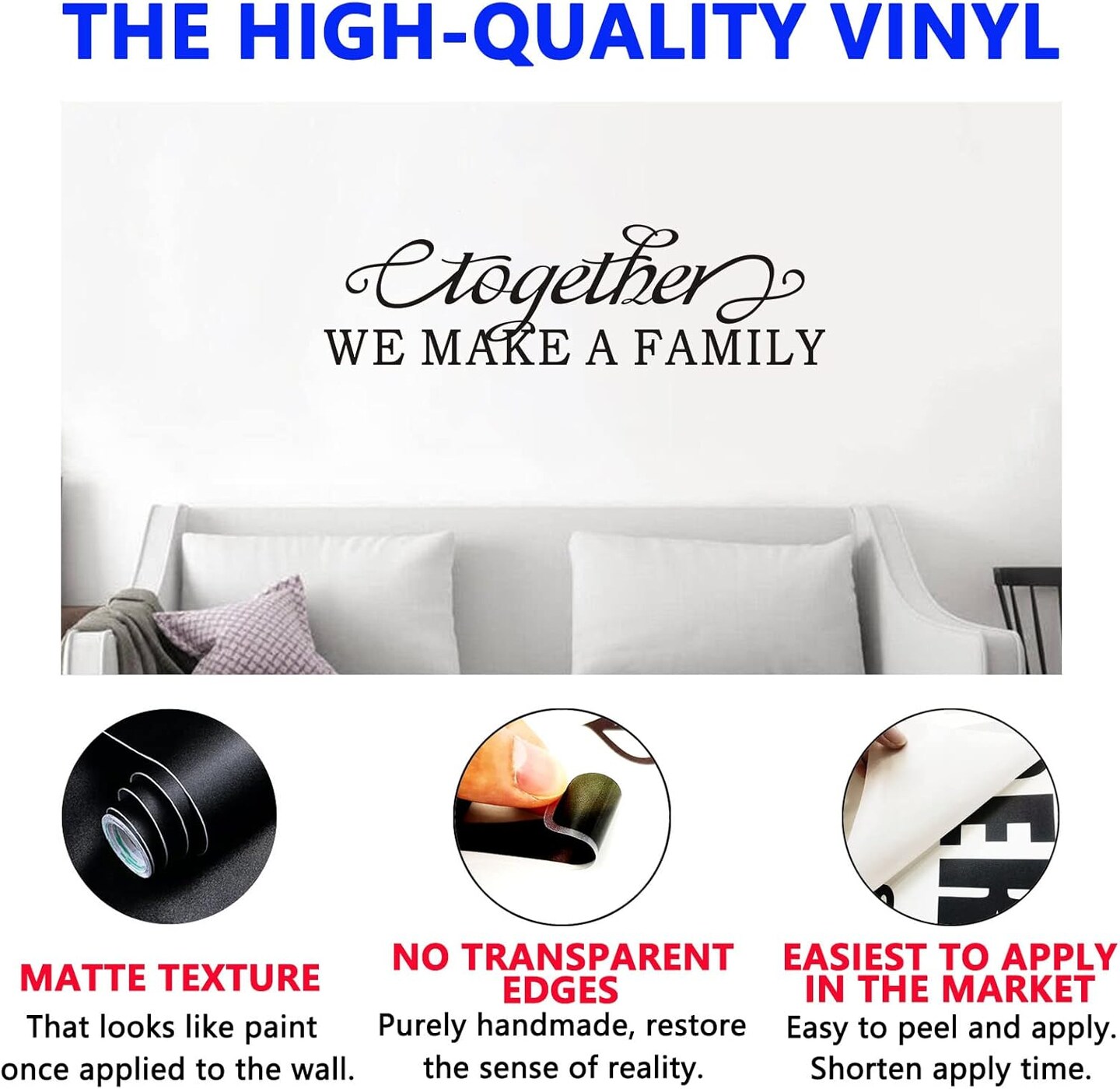 Family Wall Art Decal – “Together We Make a Family” 25"×7" | Vinyl Wall Sticker for Living Room, Bedroom, Bathroom & Dining Room