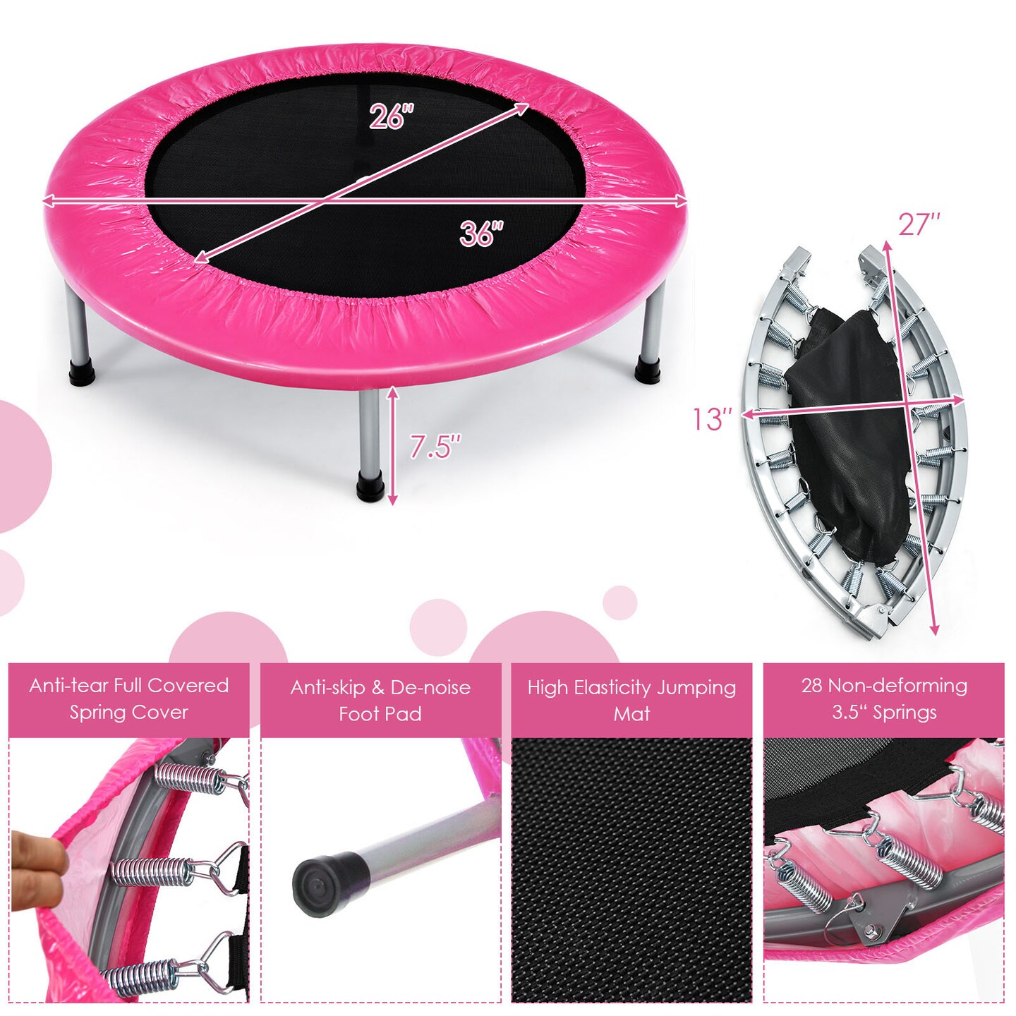 Foldable PP Trampoline with Safety Springs and 330 lbs Capacity