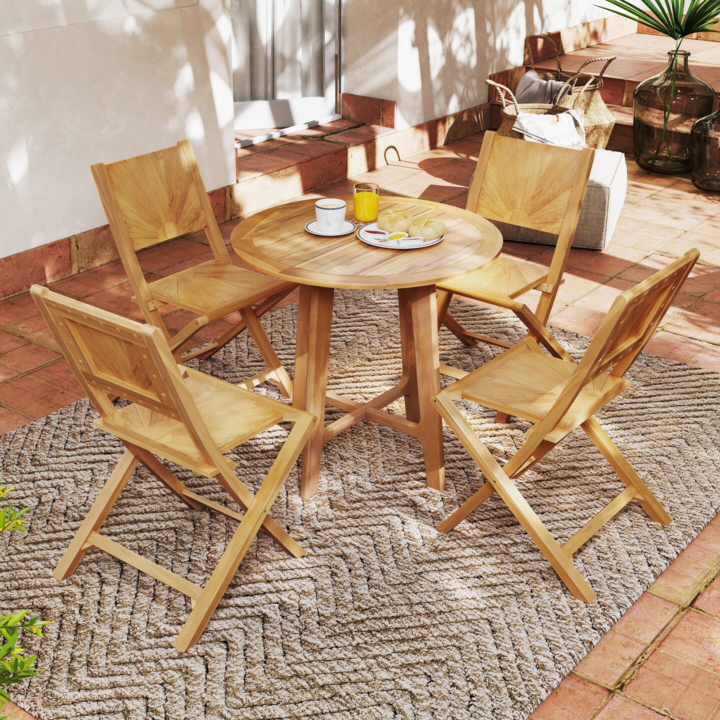 Natural 2 Pieces Folding Patio Chairs with Inclined Backrest Ideal for Outdoor Use