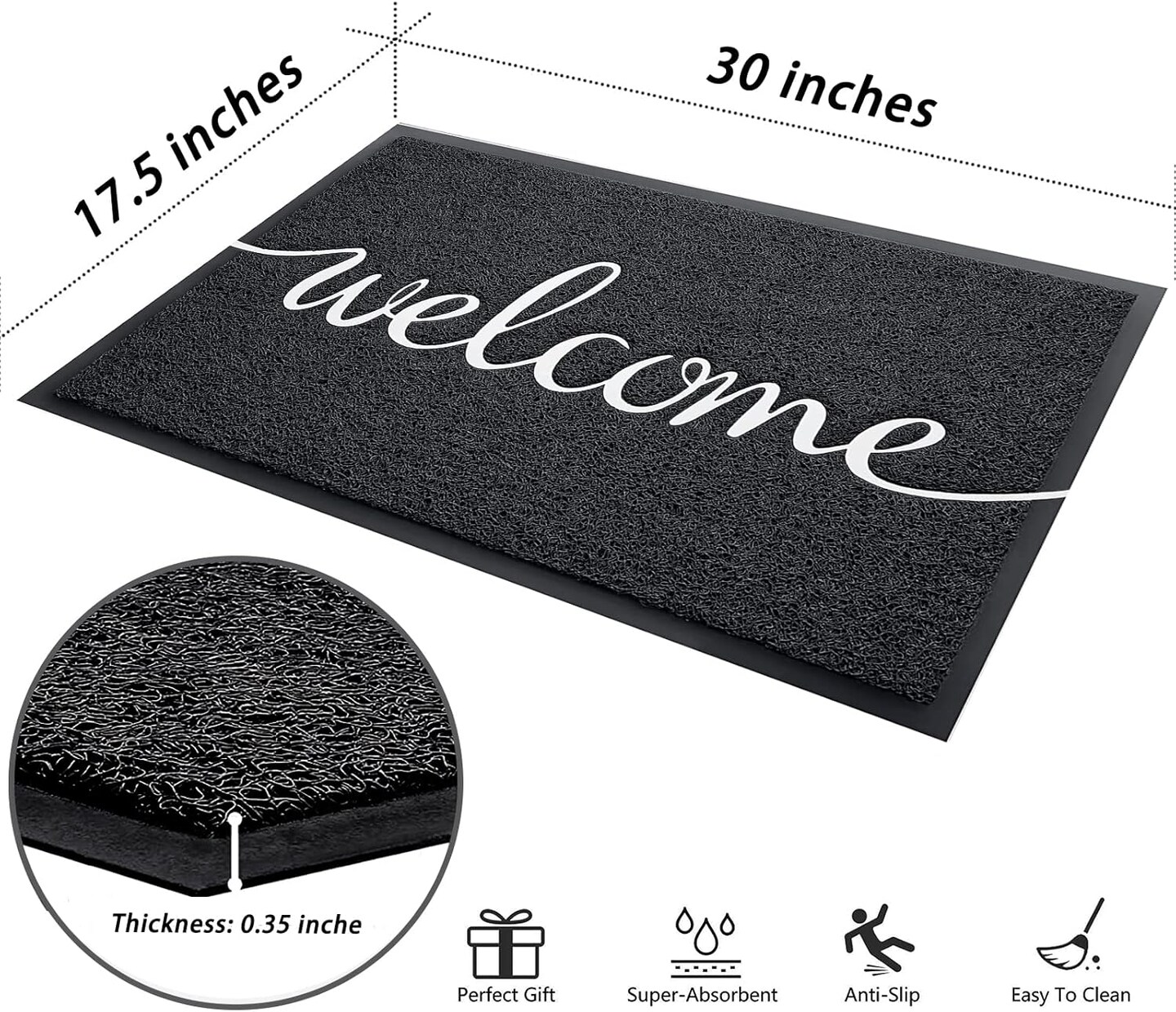 Door mat, Outdoor Indoor Welcome mat, Durable Non-Slip Easy to Clean Front Doormat, Entrance Rectangular Doormat
