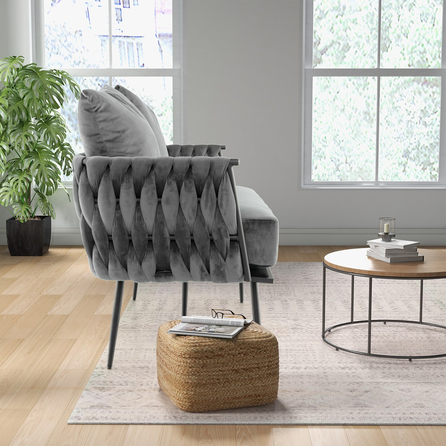 Velvet Woven Loveseat and Cozy 2-Seater Sofa with Metal Legs