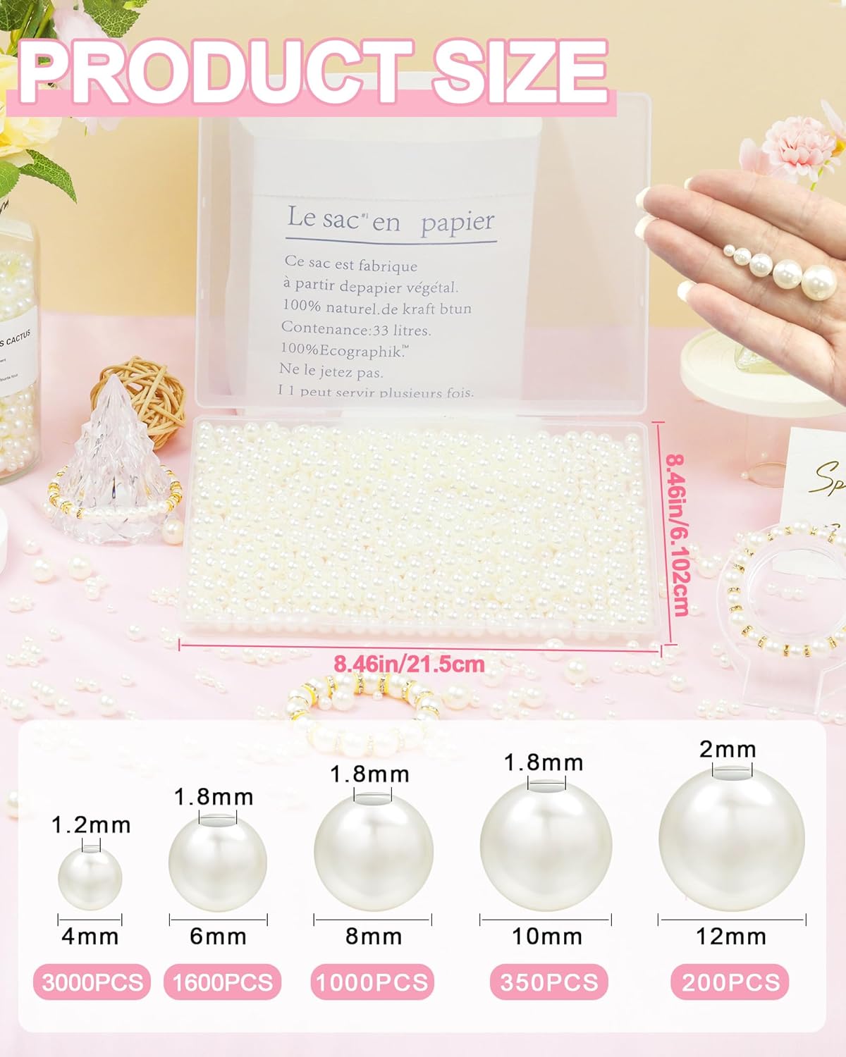 1600 PCS Pearl Beads for Crafts, 6mm White Craft Pearls, Glossy Loose Pearls with Holes for DIY Jewelry, Wedding D&#xE9;cor, and Crafts