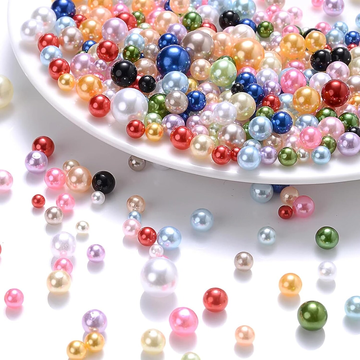 1000PCS No Hole Pearls, 3-8MM Mix Colors Round Beads for Crafts No Hole, Faux Pearls Beads for Nail Face Art,Vase Fillers,Table Scatter,Birthday Party Decoration