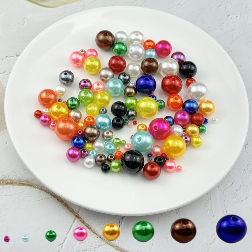 1000pcs Pearl Beads for Crafts 6mm Resin Pearl for Jewelry Making Round Bulk Pearls Beads with Hole for Sewing Crafts Decoration Necklaces Bracelets Earrings Making(Mixed Color)