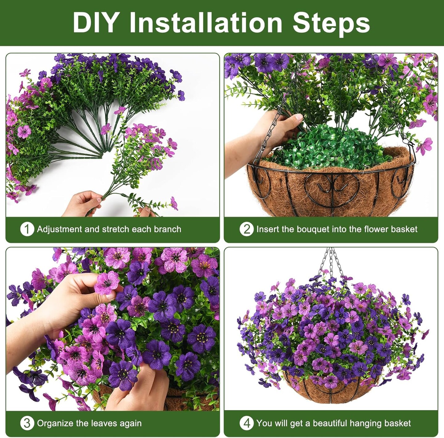 Artificial Faux Hanging Baskets Flowers Plants for Outdoor Spring Decoration