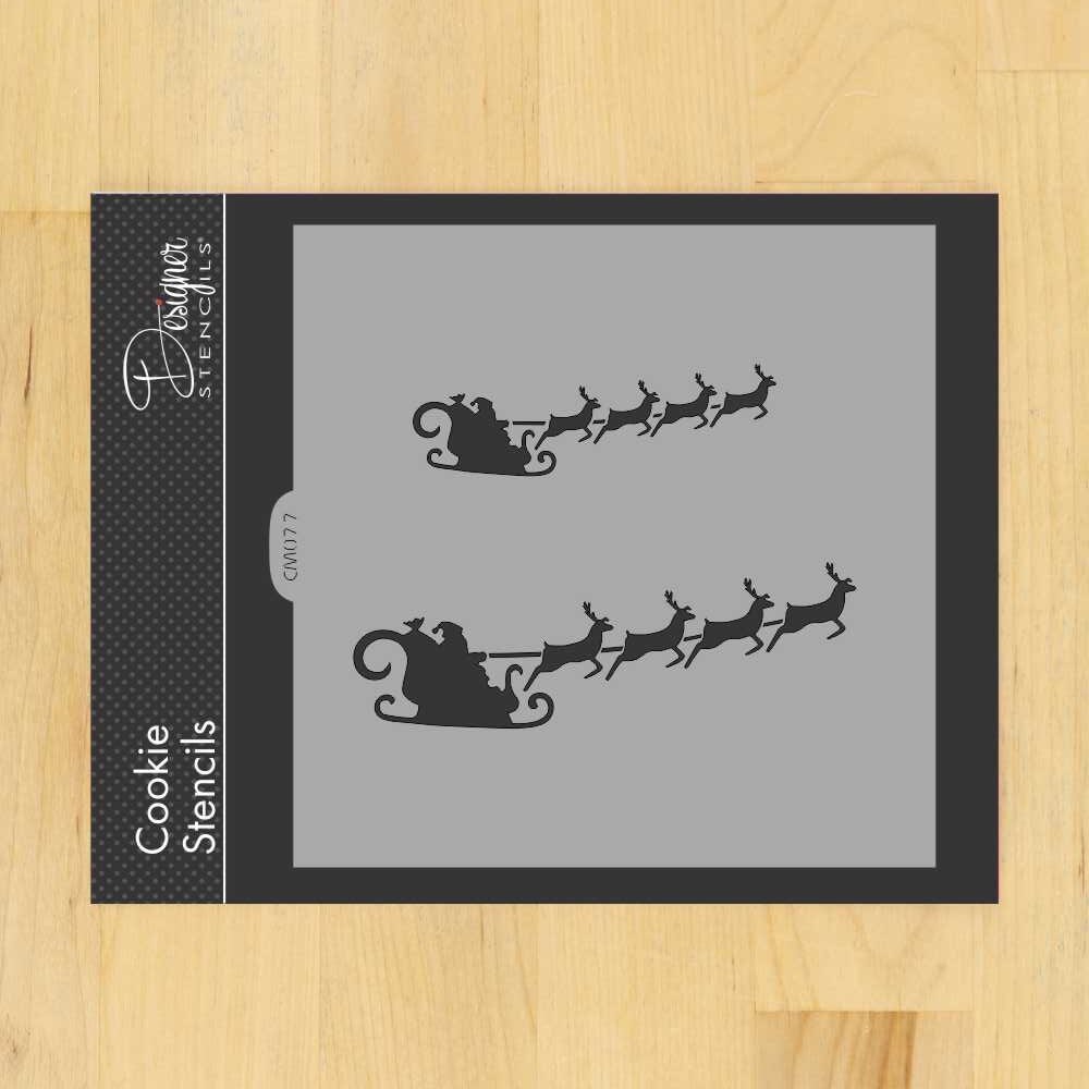Santa&#x27;s Sleigh Cookie &#x26; Craft Stencil | CM077 by Designer Stencils | Cookie Decorating Tools | Baking Stencils for Royal Icing, Airbrush, Dusting Powder | Craft Stencils for Canvas, Paper, Wood | Reusable Food Grade Stencil