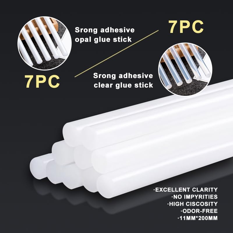 Heavy Duty Hot Glue Gun Kit, 60/100W Dual Power, Includes 14 Premium Glue Sticks (0.43&#x22; x 8&#x22;) - 7 White / 7 Clear, Ideal for Crafts, DIY, Christmas Decorations, Yellow