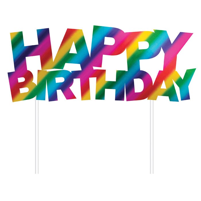 12 pc Bulk Rainbow Foil Happy Birthday Cake Toppers