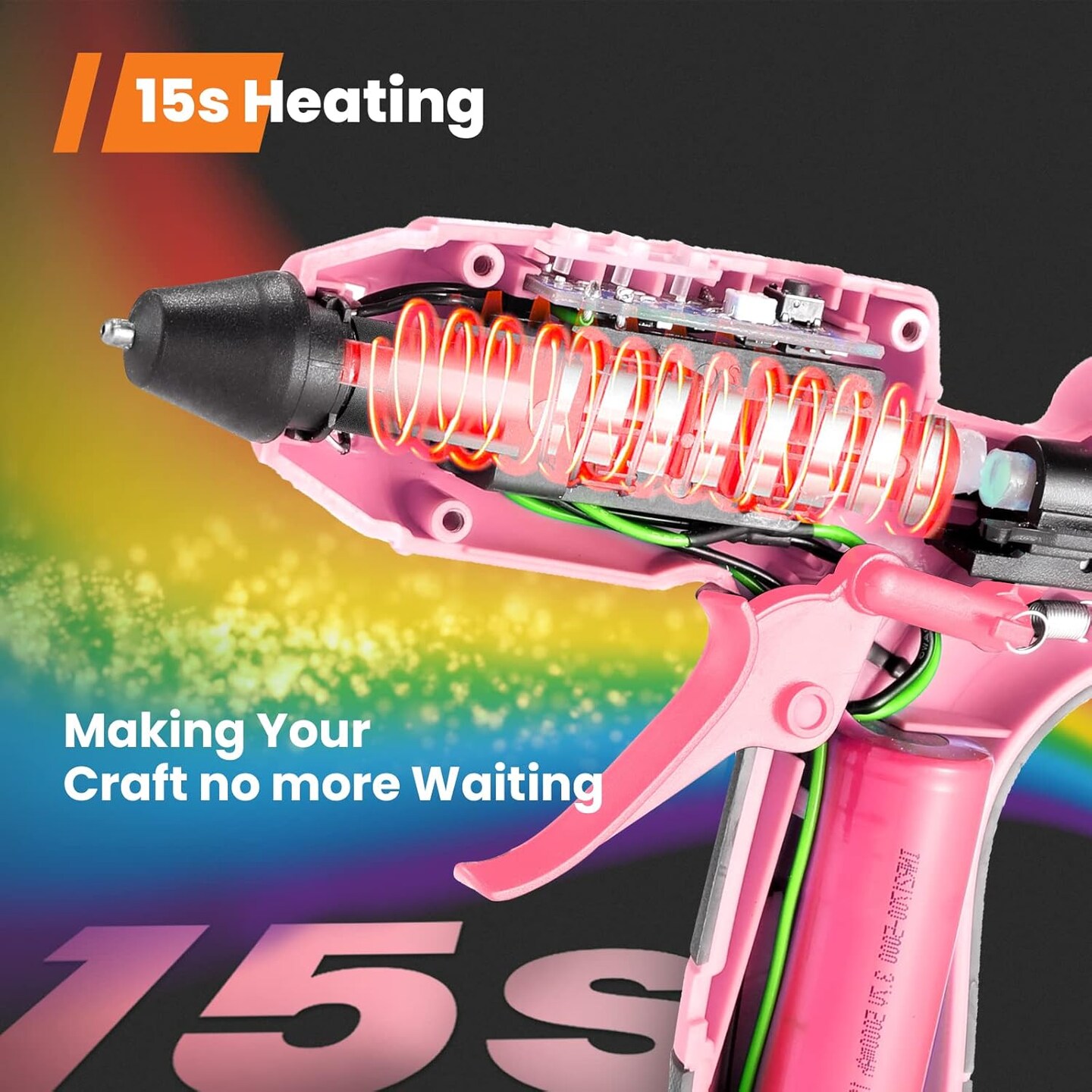 Cordless Hot Glue Gun, GoGonova 15s Fast Preheating 5Ah Built-in Battery Hot Melt Glue Gun, Smart Power-Off, Kit with 25 Pcs Premium Mini Glue Sticks and USB-C Charging Port (Pink)